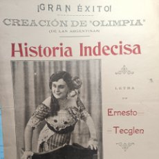 Partituras musicales: PARTITURA: HISTORIA INDECISA. MUSICA M. FAIXA , LETRA TECGLEN.3PP. 24X30,5 CMS CREACION DE OLIMPIA