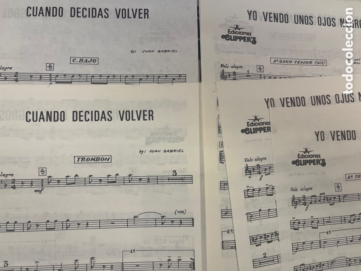 Partituras musicais: PARTITURA MUSICAL. CUANDO DECIDAS VOLVER - YO VENDO UNOS OJOS NEGROS. Varios instrumentos.