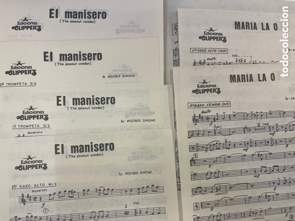 Partituras musicais: PARTITURA MUSICAL. EL MANISERO. MARIA LA O. Ediciones Musicales Clipper's. Varios instrumentos.