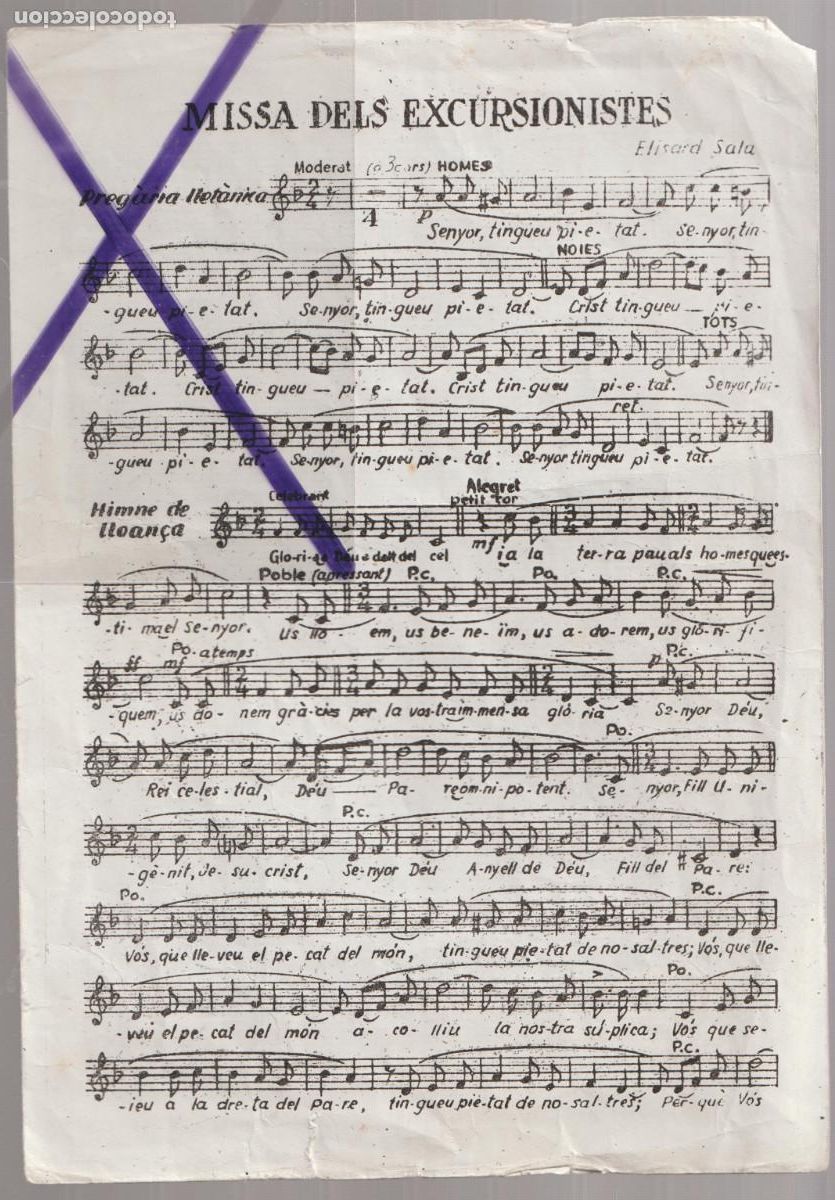 Partituren: 1966 circa PARTITURA I LLETRA ''MISSA DELS EXCURSIONISTES'' D&acute;EN ELISARD SALA