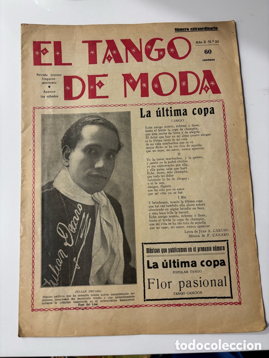 Partituras musicales: El tango de moda 1929 julian Decaro Mercedes &Aacute;lvarez partituras la &uacute;ltima copa flor pasional