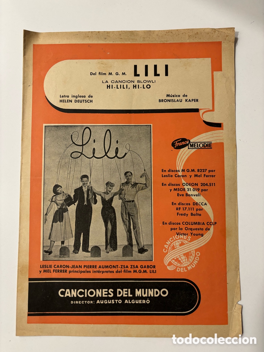 Partituras musicales: Partitura MGM Lili Leslie caron Zsa Zsa Gabor