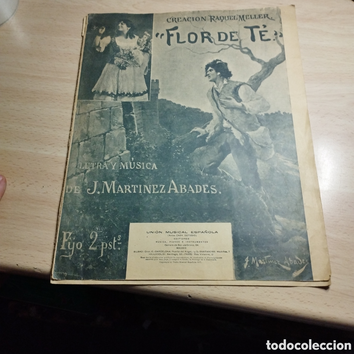 Partituras musicales: Partitura. Flor de t&eacute;. Raquel Meller. Letra y m&uacute;sica. J. Mart&iacute;nez Abades. 1917.
