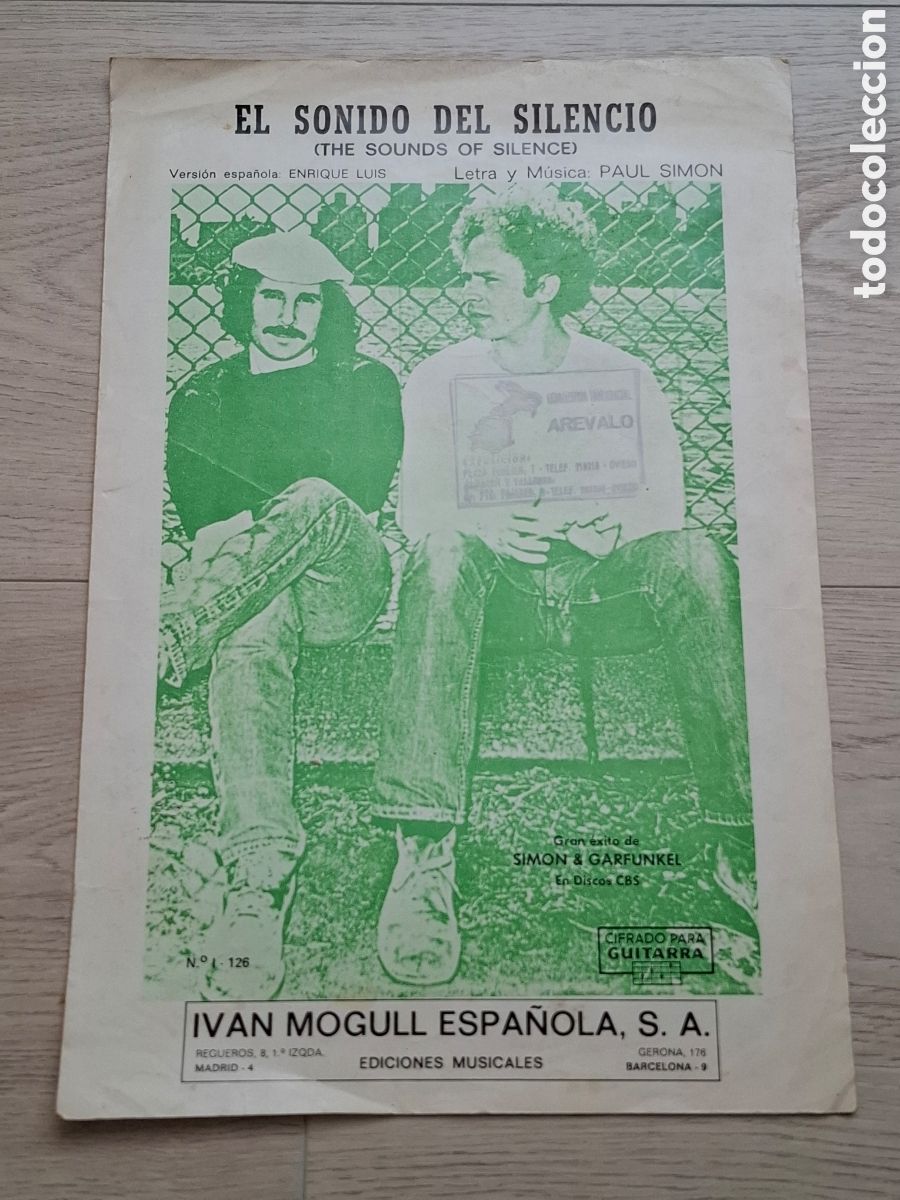 Partituras musicales: El sonido del silencio (The sounds of silence) de Paul Simon, versi&oacute;n espa&ntilde;ola Enrique de Luis
