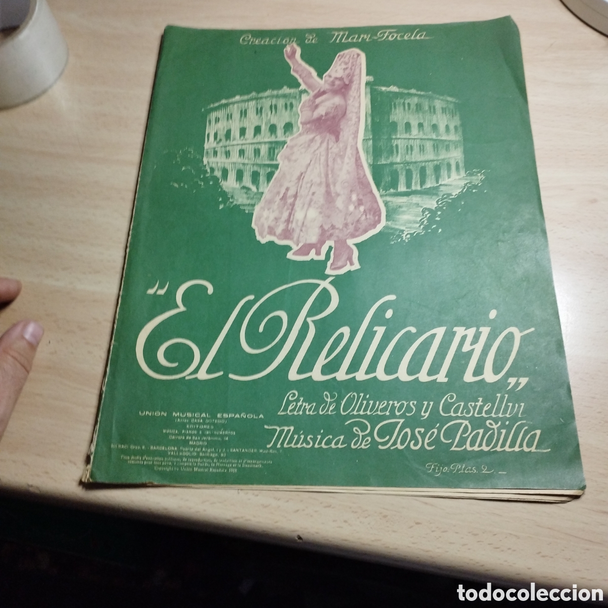 Partituras musicales: Partitura. El relicario. Creaci&oacute;n de Mari-Focela. Letra Oliveros y Castellvi. M&uacute;sica Jos&eacute; Padilla.
