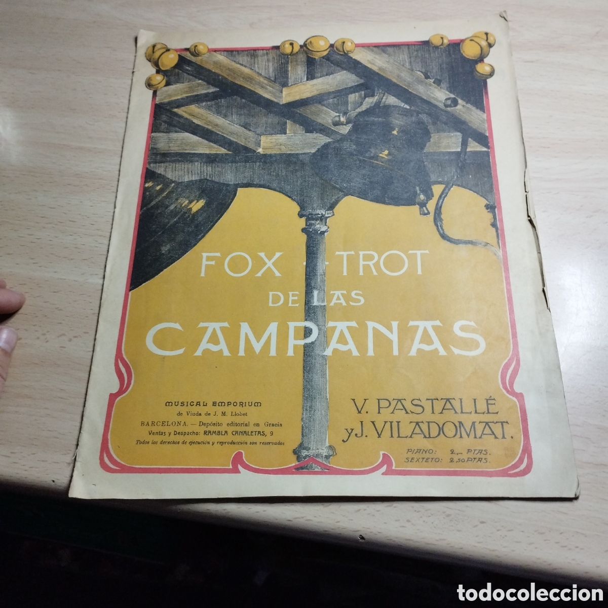 Partituras musicales: Partitura Piano. Fox-trot de las Campanas. V. Pastall&eacute;. J. Viladomat. Musical Emporium Barcelona