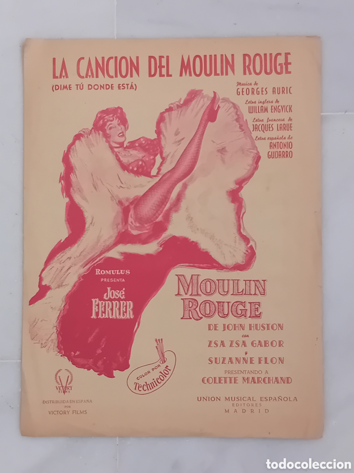 Partituras musicales: PARTITURA LA CANCION DEL MOULIN ROUGE A&Ntilde;OS 50