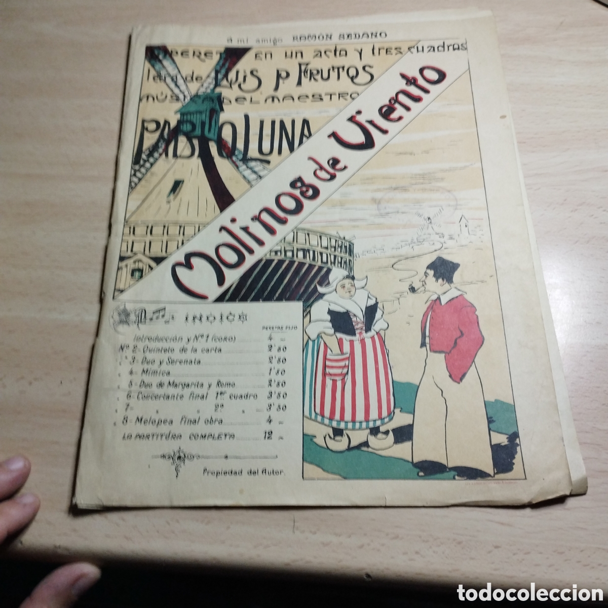 Partituras musicales: Partitura. Molinos de viento. Pablo Luna. Opereta en un acto y tres cuadros.