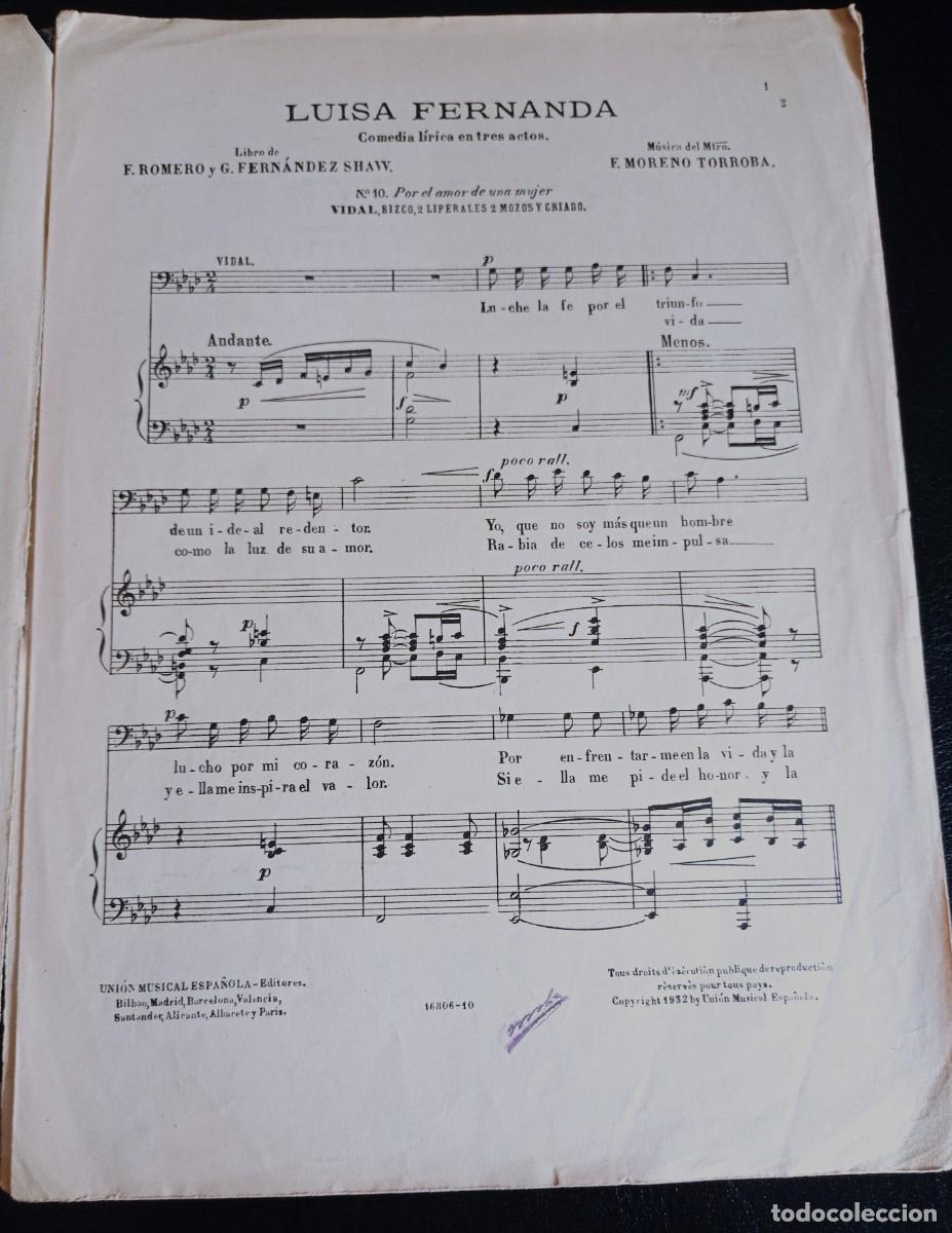 Partituras musicais: PARTITURA - COMEDIA L&Iacute;RICA - LUISA FERNANDA - 1932 - CUATRO P&Aacute;GINAS
