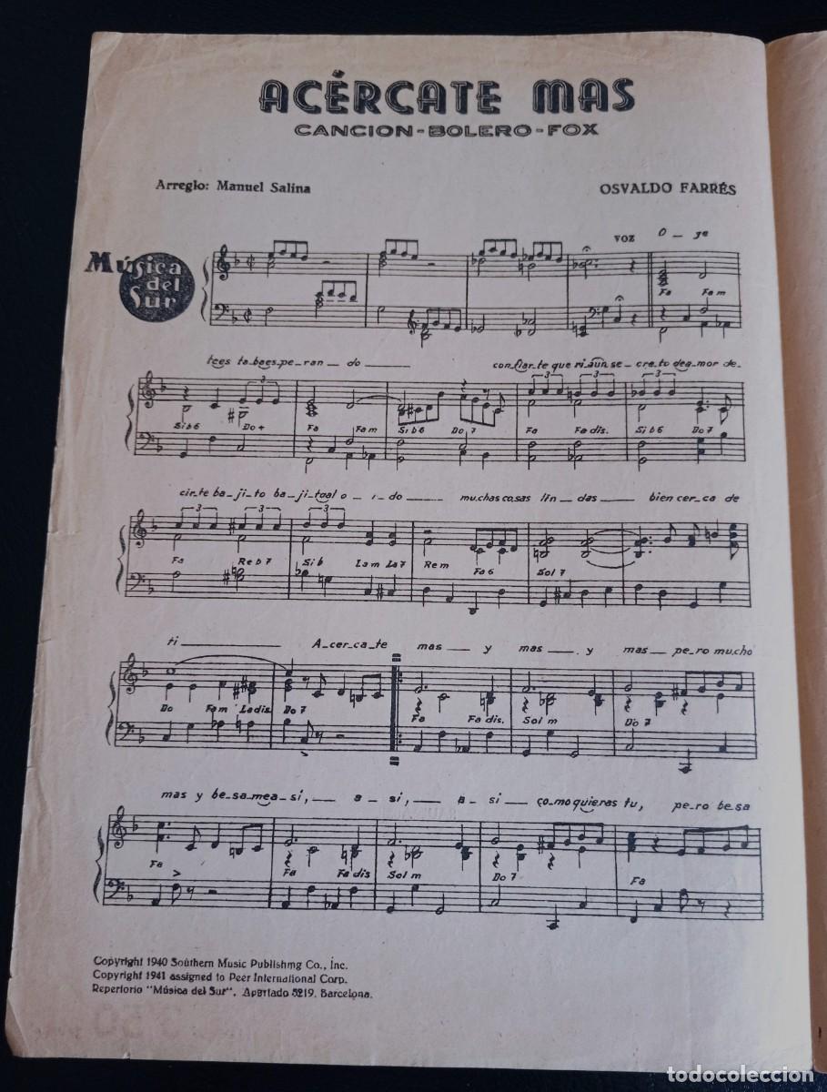 Partitions Musicales: PARTITURA - ACERCATE MAS - RAUL ABRIL - BARCELONA 1941 - TRES P&Aacute;GINAS