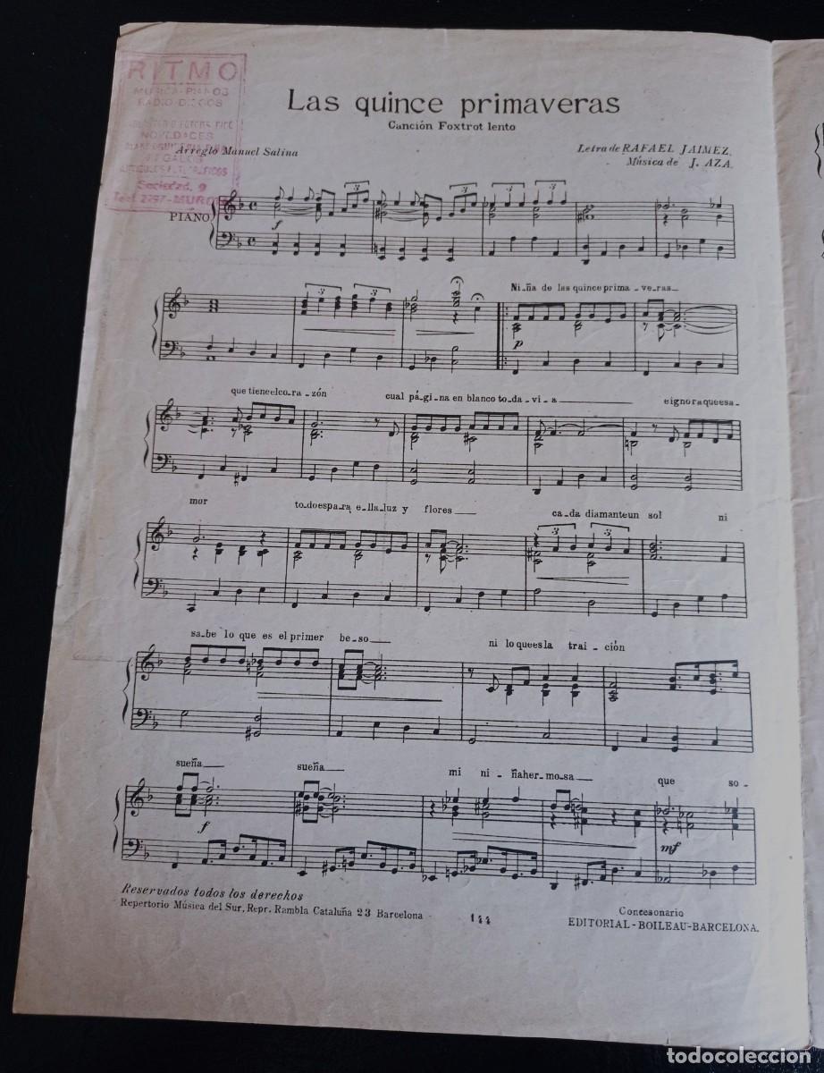 Partituras musicales: PARTITURA - LAS QUINCE PRIMAVERAS - ARREGLO MANUEL SALINA - TRES P&Aacute;GINAS