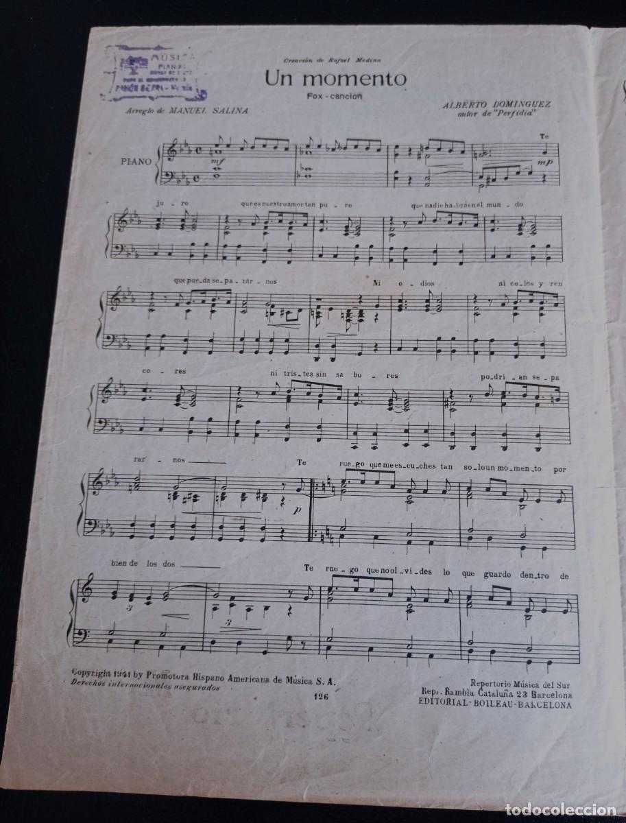 Partituras musicais: PARTITURA - UN MOMENTO - BARCELONA 1941 - ARREGLO MANUEL SALINA - TRES P&Aacute;GINAS