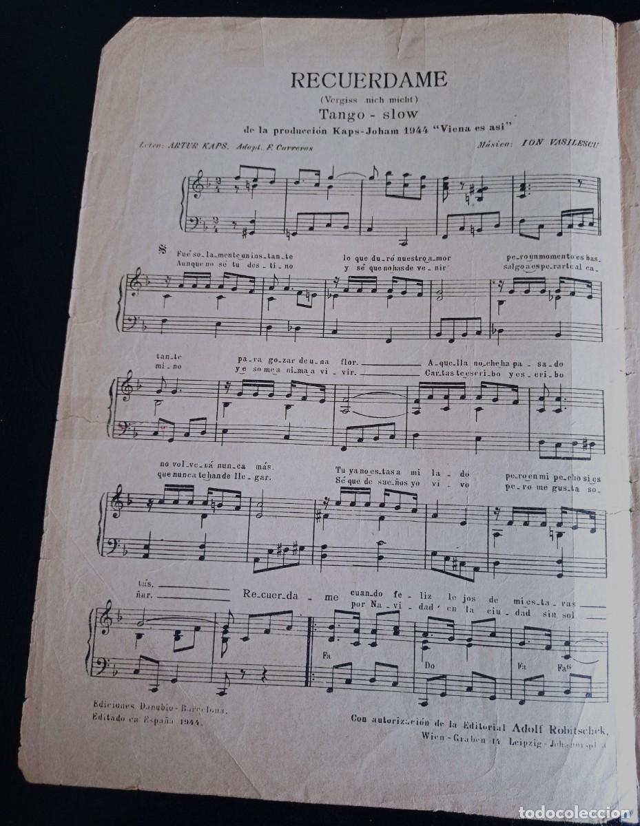 Partituras musicais: PARTITURA - RECUERDAME - BARCELONA 1944 - TRES P&Aacute;GINAS