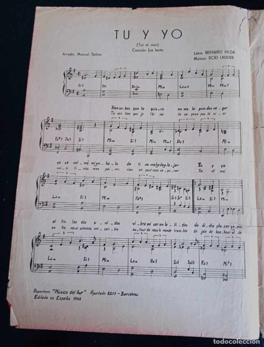 Partitions Musicales: PARTITURA - TU Y YO - BARCELONA 1943 - MANUEL SALINA - TRES P&Aacute;GINAS