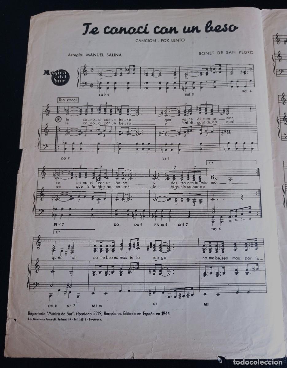 Partituren: PARTITURA - TE CONOCI CON UN BESO - BARCELONA 1944 - TRES P&Aacute;GINAS