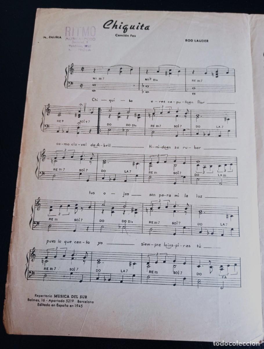 Partiture musicali: PARTITURA - CHIQUITA - BARCELONA 1945 - TRES P&Aacute;GINAS
