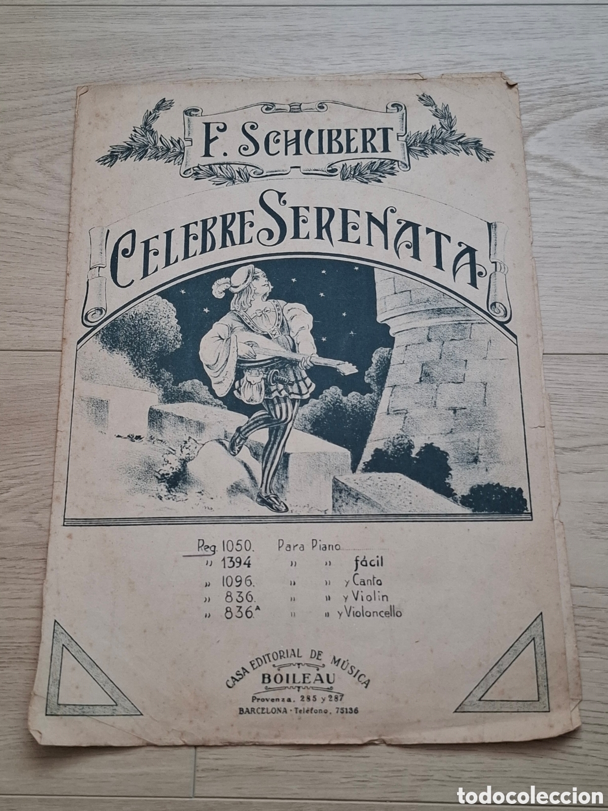 Partituras musicales: C&eacute;lebre serenata, de F. Schubert, Casa editorial de m&uacute;sica Boileau, arreglo f&aacute;cil
