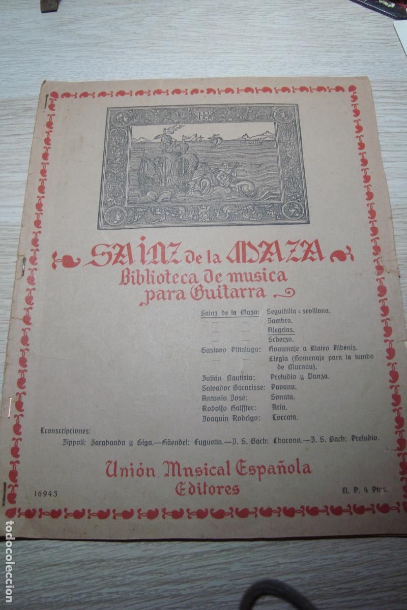 Partituras musicales: ANTIGUA PARTITURA SAINZ DE LA MAZA. BIBLIOTECA MUSICA GUITARRA. ALEGRIAS DANZA. 1933.