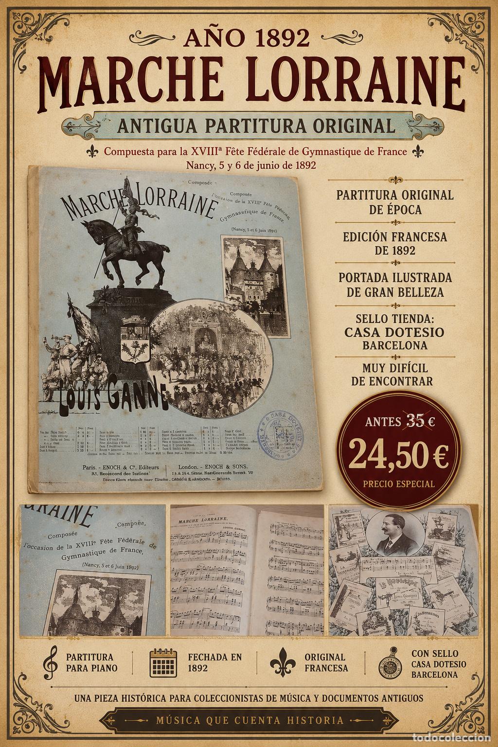 Partituras musicales: A&Ntilde;O 1892 / MARCHE LORRAINE / PARTITURA ORIGINAL FRANCESA / CASA DOTESIO BARCELONA