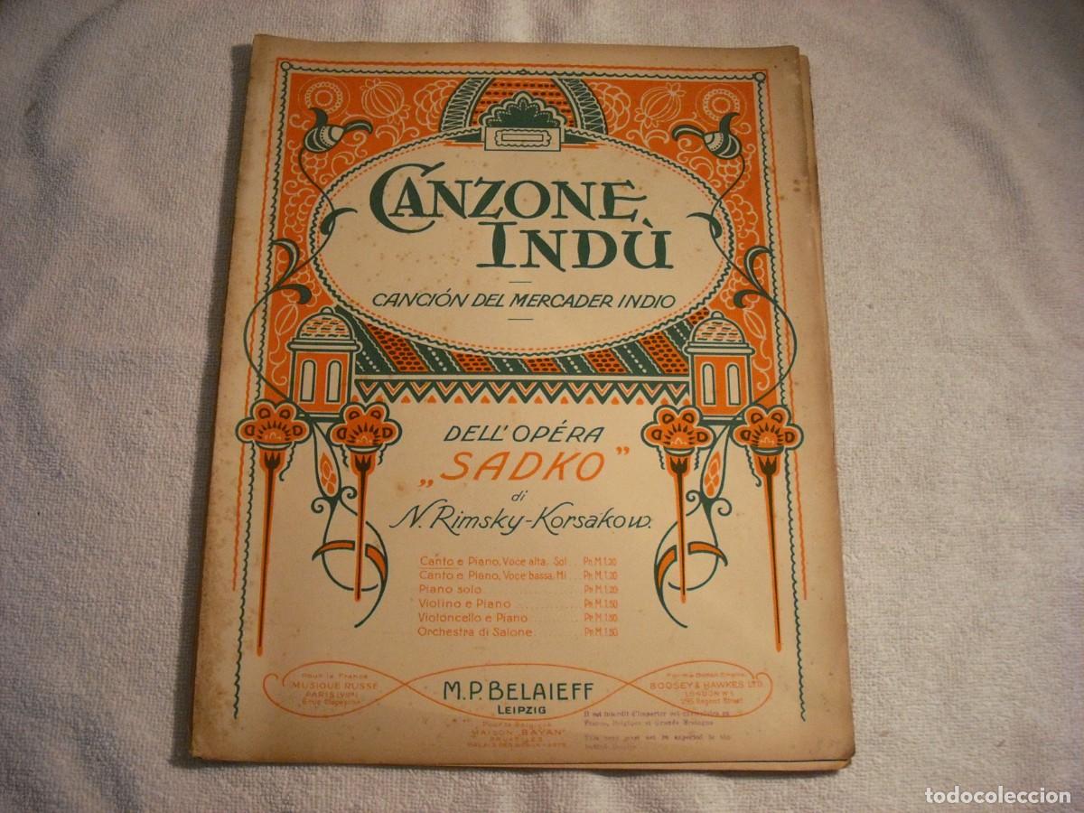 Musical scores: CANCION DEL MERCADER INDIO . OPERA SADKO , RIMSKY KORSAKOW. PARTITURA