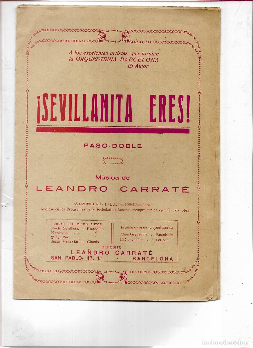 Partituras musicales: SEVILLANITA ERES PASODOBLE MUSICA DE LEANDRO CARRATE