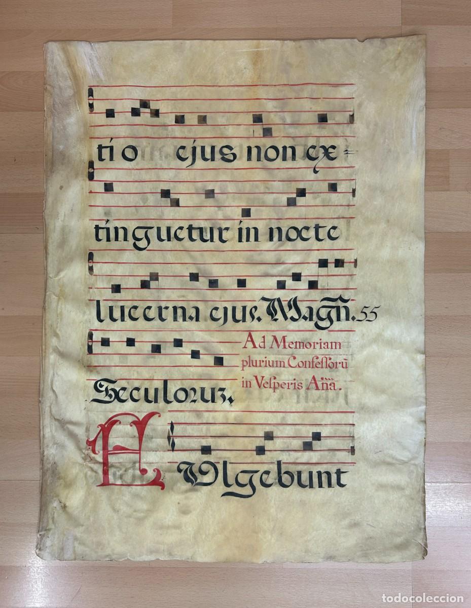 Partituras musicales: HOJA (AMBOS LADOS) DE ANTIFONARIO M&Uacute;SICA SIGLO XVI DE GRAN TAMA&Ntilde;O (MEDIDA 80 CM X 60 CM)