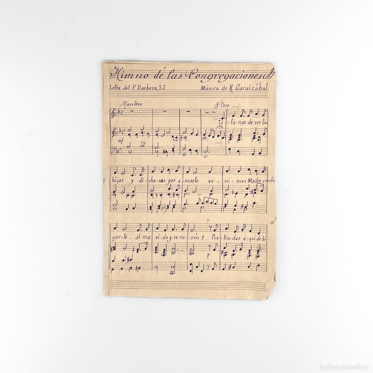Partituras musicales: Himno de las Congregaciones. Letra Barbero, M&uacute;sica Garaiz&aacute;bal.