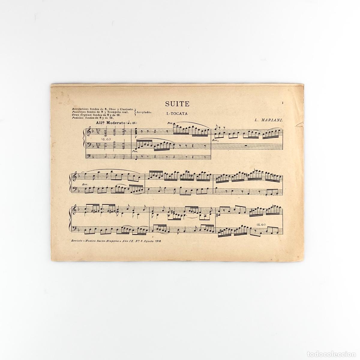 Partituras musicales: Partitura para &Oacute;rgano Suite, L. Mariani. Revista Musica Sacro-Hispana, 1916