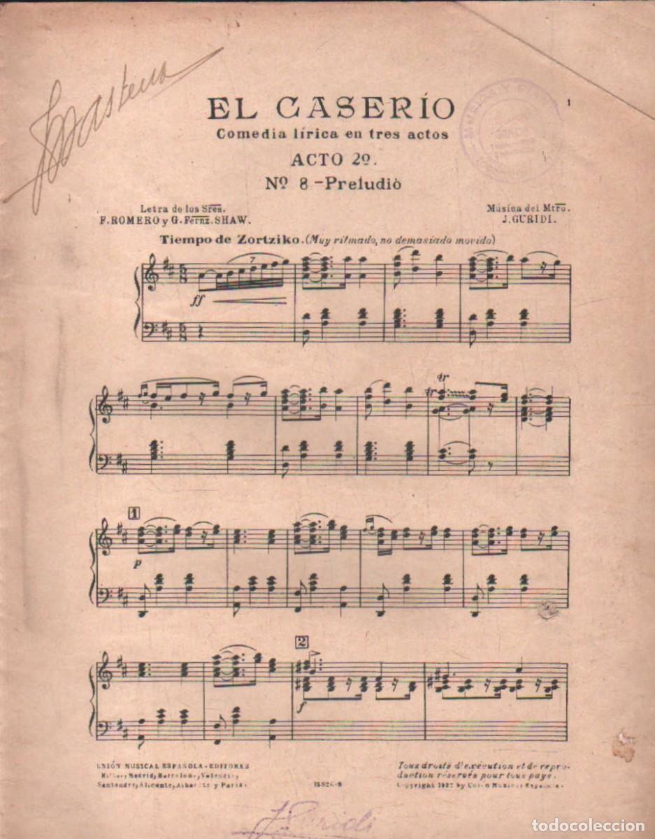 Partituren: EL CASER&Iacute;O. COMEDIA L&Iacute;RICA EN TRES ACTOS. ROMERO / SHAW / GURIDI. A-PARTI-232