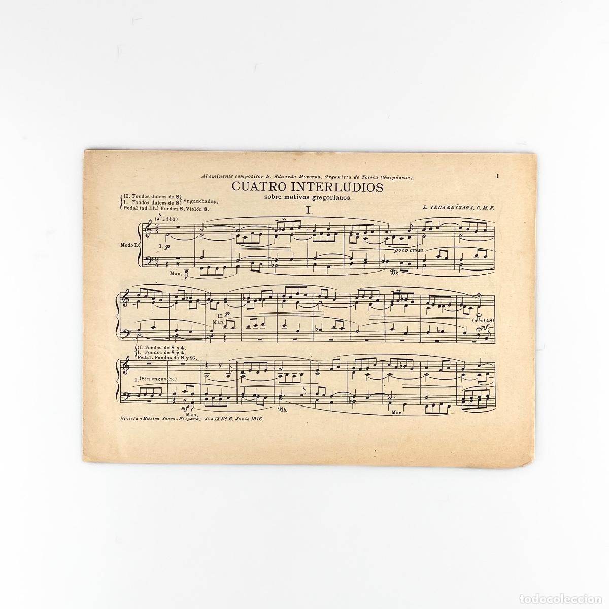 Partituras musicales: Partitura para &Oacute;rgano Cuatro Interludios sobre motivos gregorianos L. Iruarrizaga. Revista Musica Sa