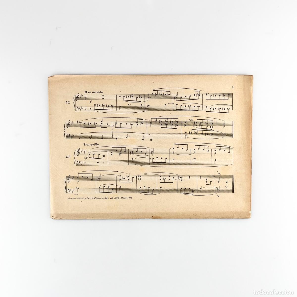 Partituras musicales: Partitura para &Oacute;rgano Versos de Sexto Tono, Mart&iacute;n Rodriguez. Revista Musica Sacro-Hispana, 1916