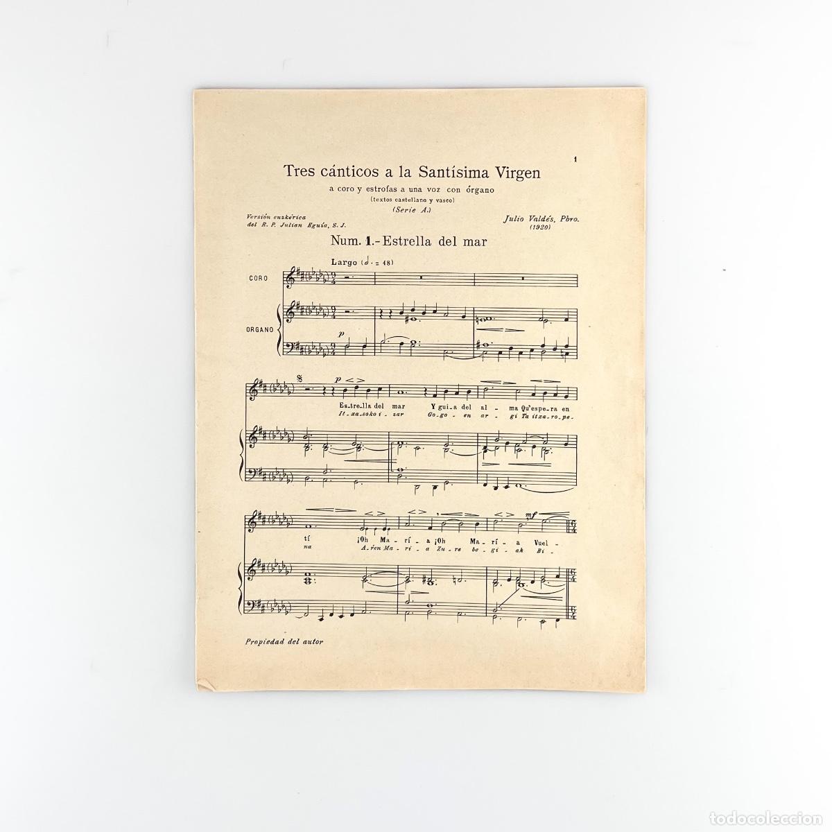 Partituras musicales: Tres C&aacute;nticos a la Sant&iacute;sima Virgen, Julio Vald&eacute;s 1920