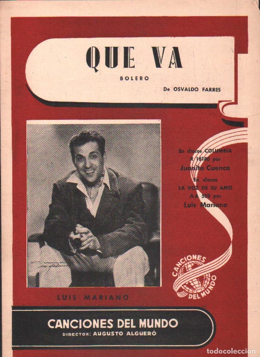 Partituras musicales: QUE VA. BOLERO. FARRES, OSVALDO. A-PARTI-252
