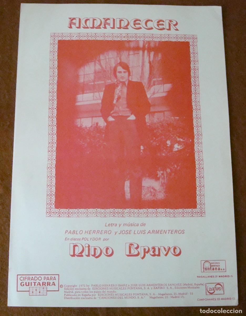 Partituras musicales: Nino Bravo : Amanecer - Edici&oacute;n original 1971 Ediciones musicales Fontana
