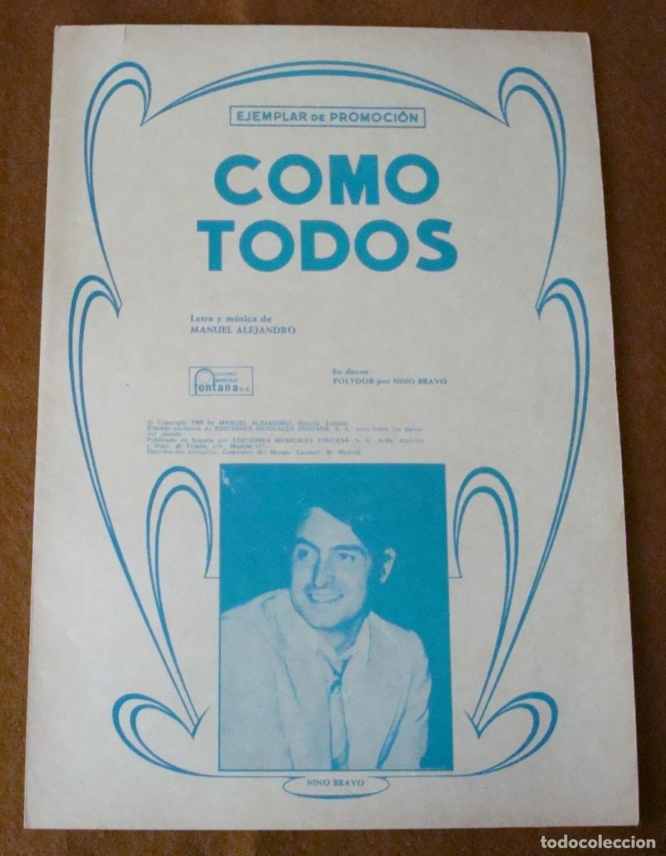 Partituras musicales: Nino Bravo : Como todos - Edici&oacute;n original promocional 1969 Ediciones musicales Fontana