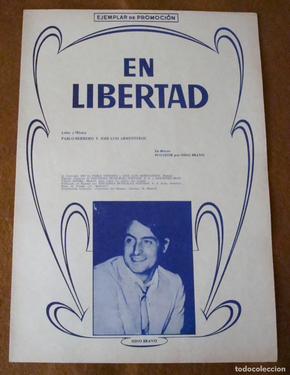 Partituras musicales: Nino Bravo : En libertad - Edici&oacute;n original promocional 1970 Ediciones musicales Fontana