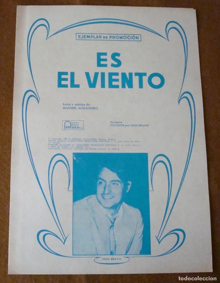 Partituras musicales: Nino Bravo : Es el viento - Edici&oacute;n original promocional 1969 Ediciones musicales Fontana