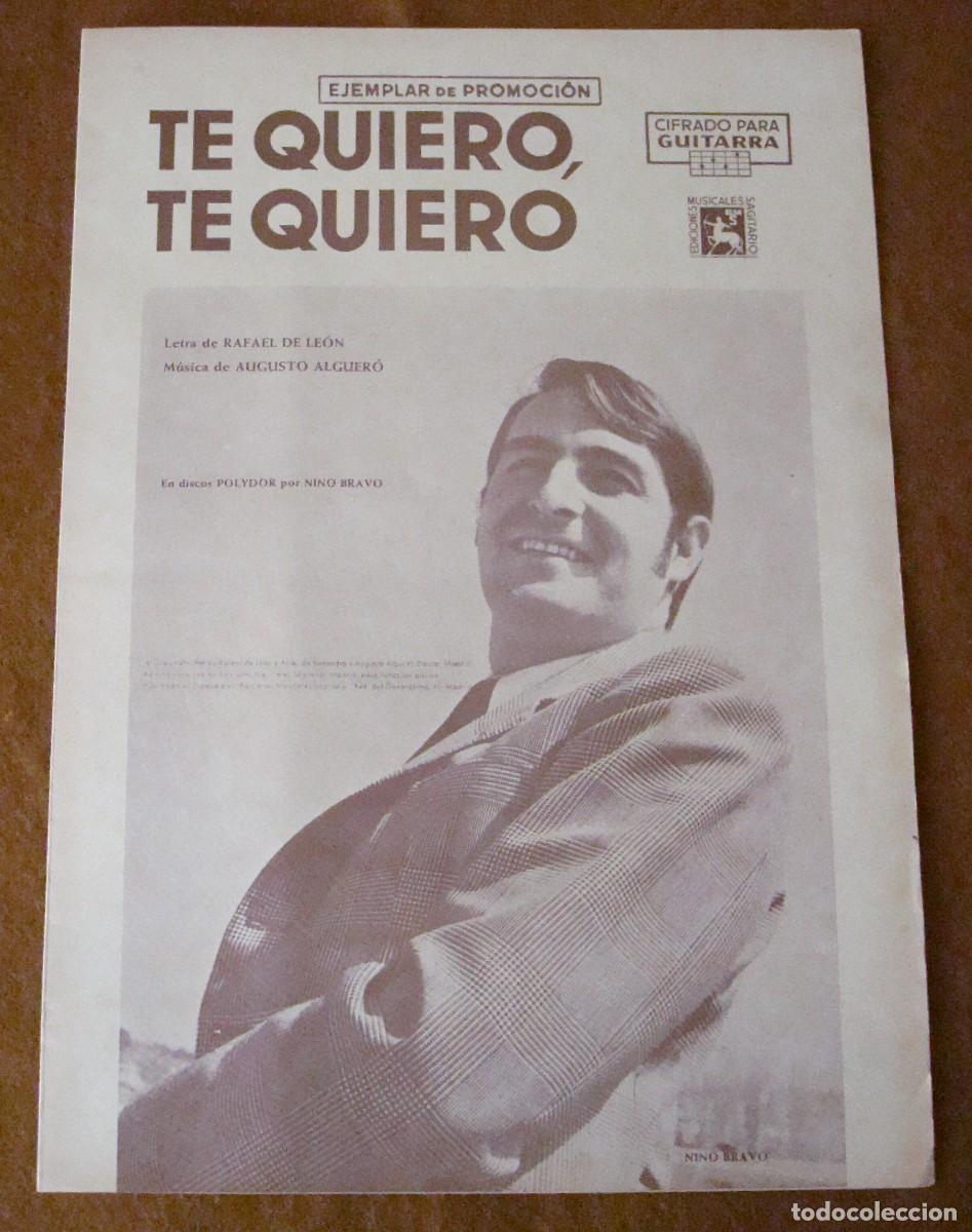 Partituras musicales: Nino Bravo : Te quiero, te quiero - Edici&oacute;n original promocional 1970 Ediciones musicales Sagitario