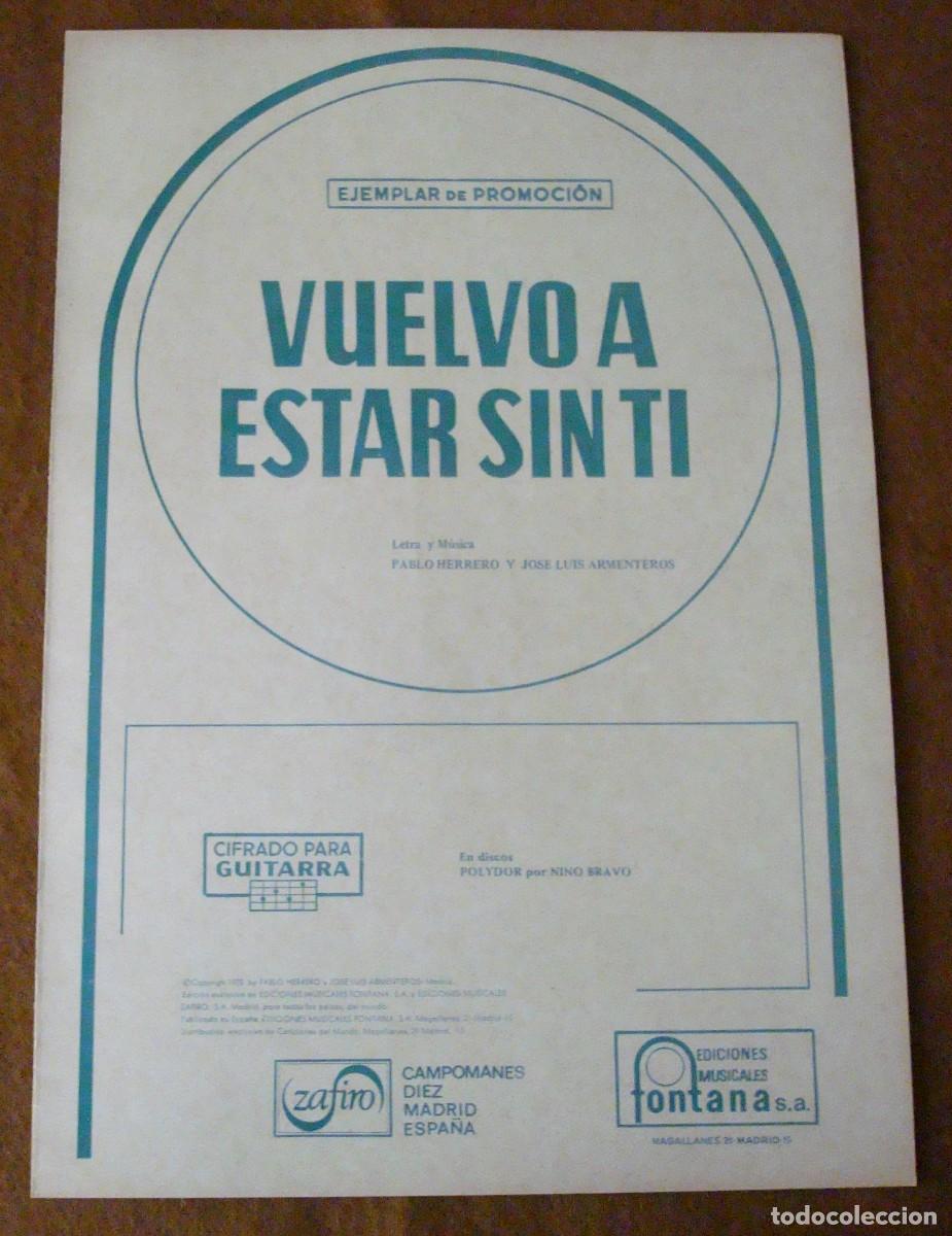 Partituras musicales: Nino Bravo : Vuelvo a estar sin t&iacute; - Edici&oacute;n promocional original 1970 Ediciones musicales Fontana