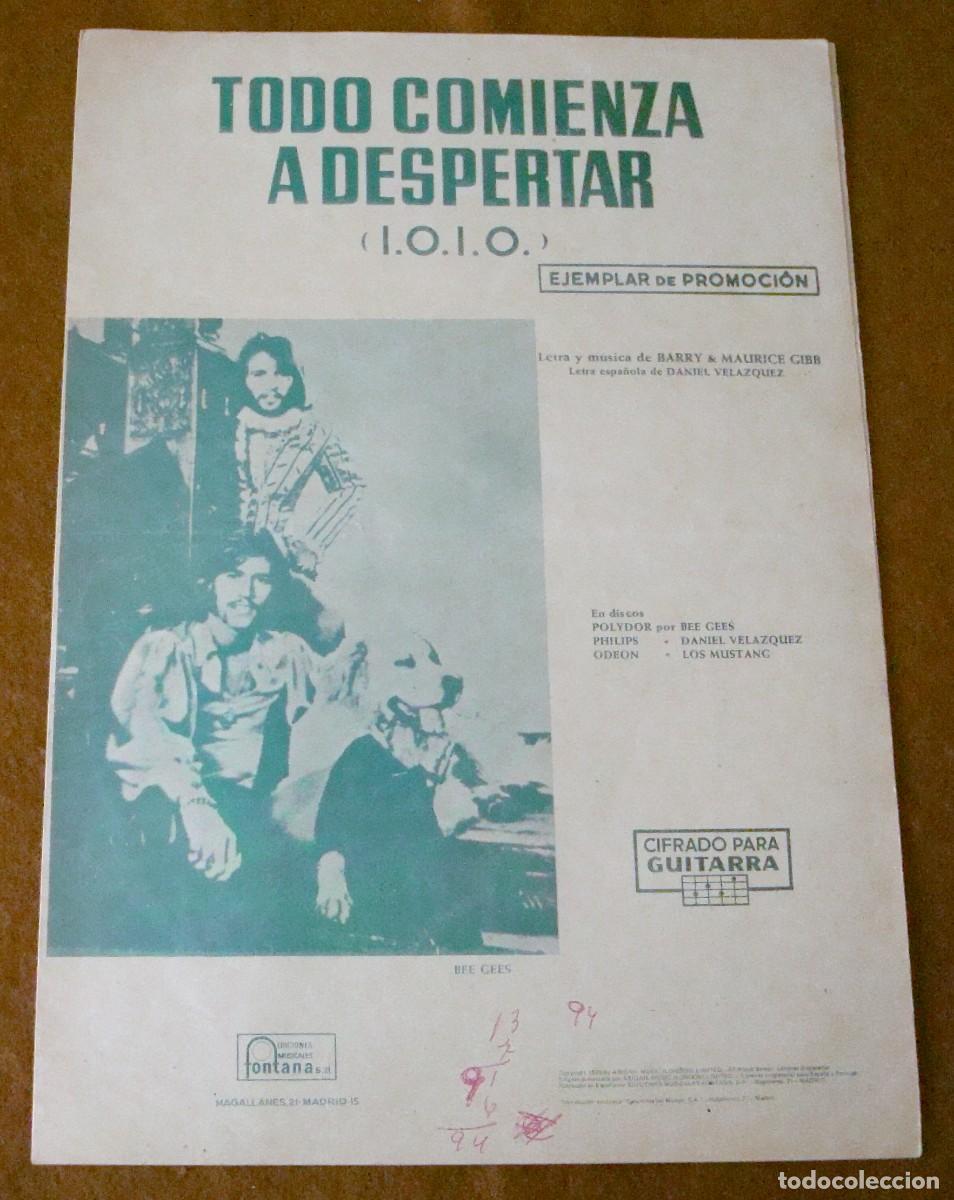 Partituras musicales: Bee Gees : Todo comienza a despertar (I.O.I.O.) - Edici&oacute;n promocional original 1970 Ed. Fontana