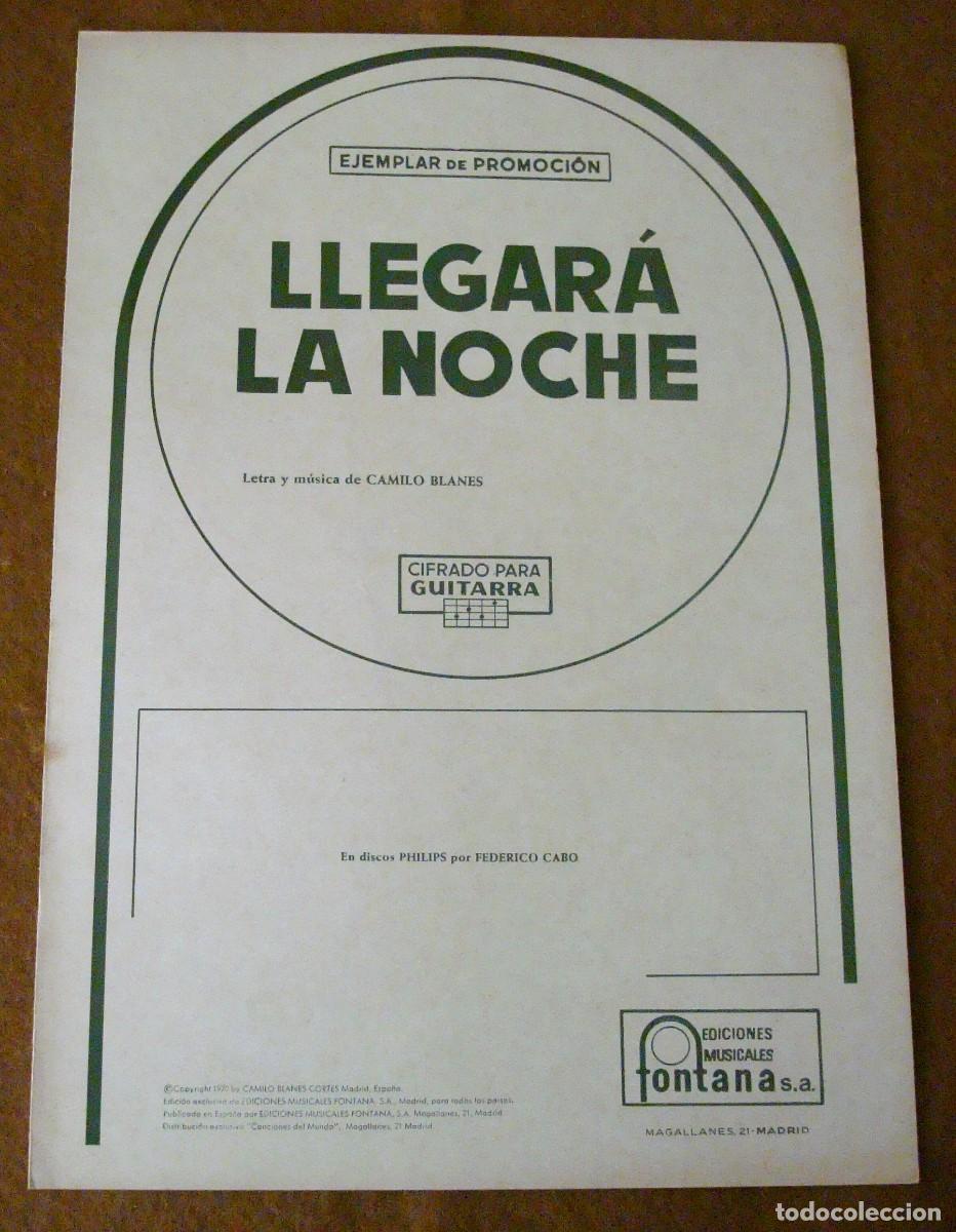 Partituras musicales: Federico Cabo : Llegar&aacute; la noche (Camilo Sesto) - Edici&oacute;n promocional original 1971 Ed. Fontana