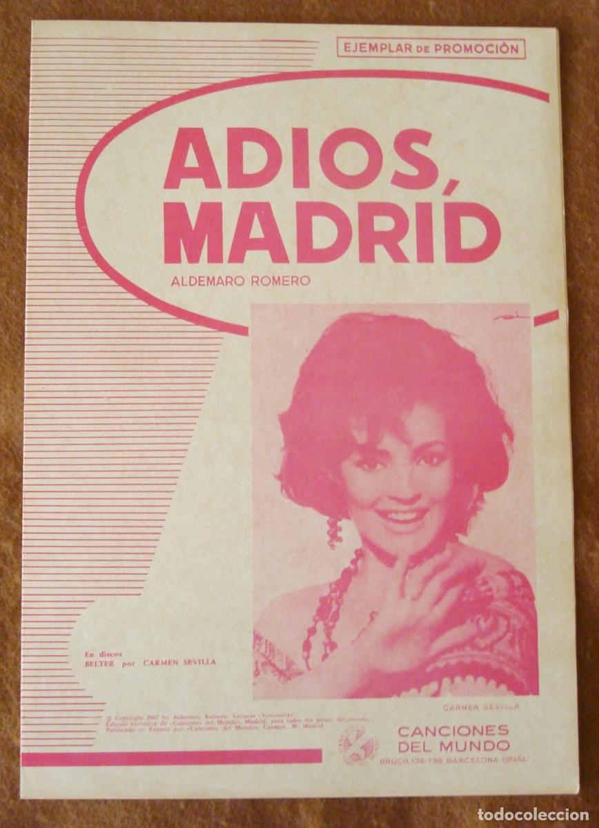 Partituras musicales: Carmen Sevilla : Adi&oacute;s, Madrid - Edici&oacute;n promocional original 1967 Canciones del mundo