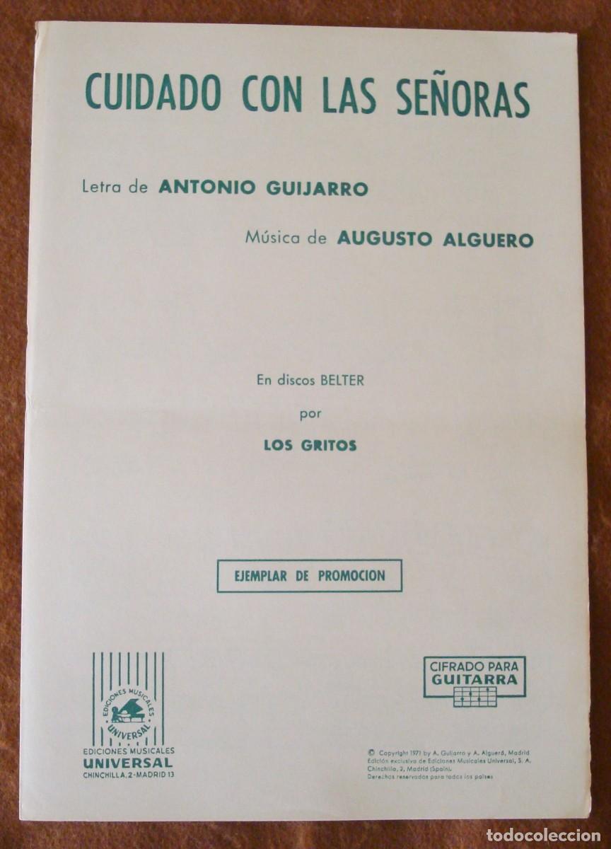 Partituras musicales: Los Gritos : Cuidado con las se&ntilde;oras - Ejemplar promocional original 1971 Ed. musicales Universal