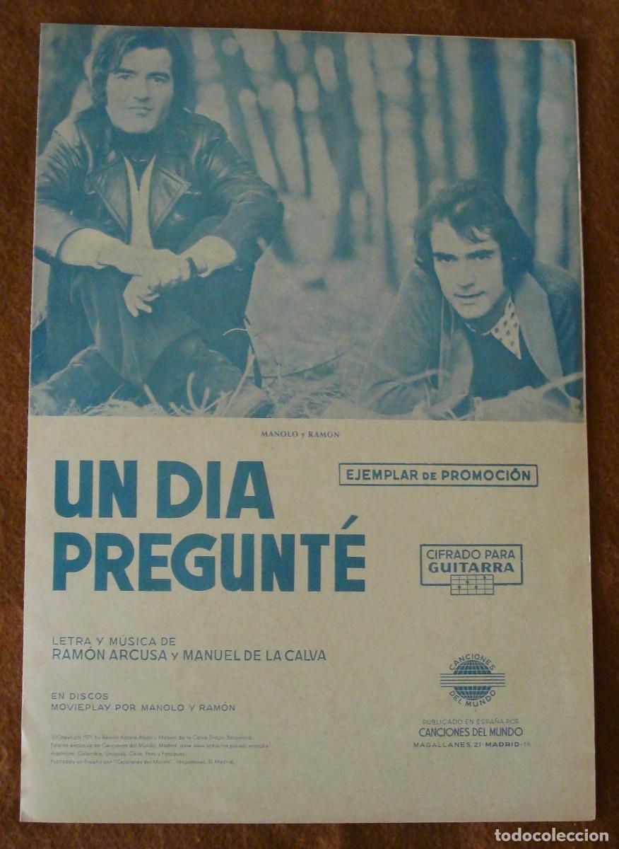Partituras musicales: Manolo y Ram&oacute;n (D&uacute;o Din&aacute;mico) : Un d&iacute;a pregunt&eacute; - Edici&oacute;n promocional original 1972 Canciones del mu