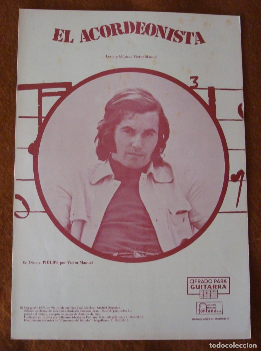 Partituras musicales: V&iacute;ctor Manuel : El acordeonista - Edici&oacute;n original 1972 Ediciones musicales Fontana
