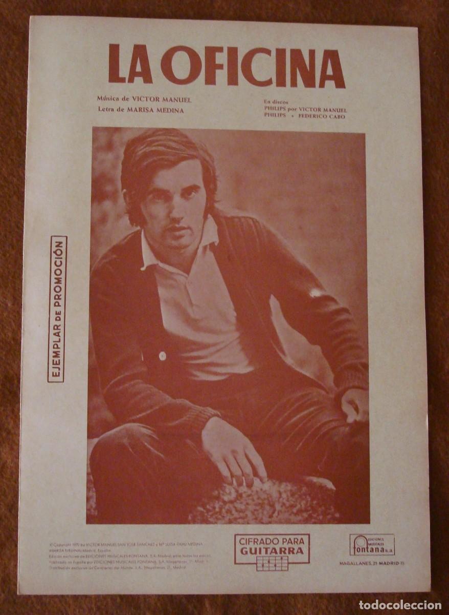 Partituras musicales: V&iacute;ctor Manuel : La oficina - Edici&oacute;n promocional original 1970 Ediciones musicales Fontana