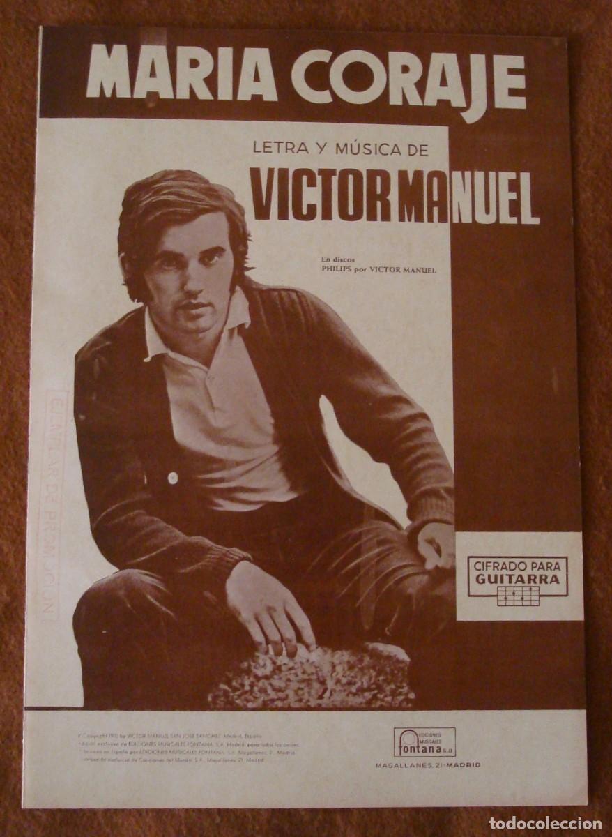 Partituras musicales: V&iacute;ctor Manuel : Mar&iacute;a Coraje - Edici&oacute;n promocional original 1970 Ediciones musicales Fontana