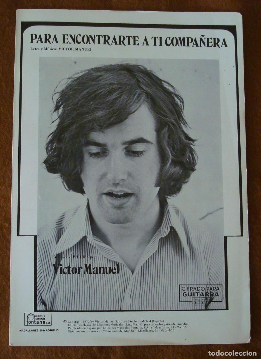 Partituras musicales: V&iacute;ctor Manuel : Para encontrarte a ti compa&ntilde;era - Edici&oacute;n original 1972 Ediciones musicales Fontana