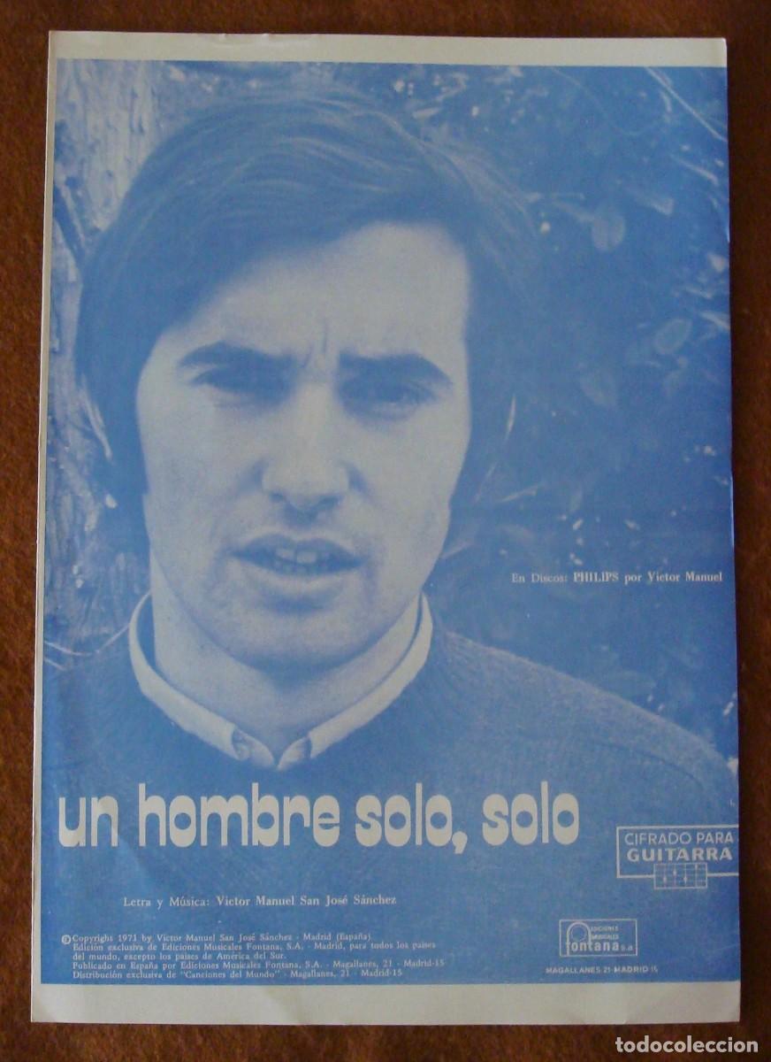 Partituras musicales: V&iacute;ctor Manuel : Un hombre solo, solo - Edici&oacute;n original 1971 Ediciones musicales Fontana