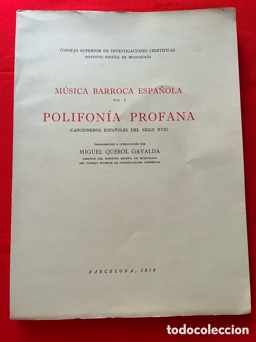 Partituras musicales: Cancionero Polifon&iacute;a Profana - M&uacute;sica Barroca Espa&ntilde;ola vol 1